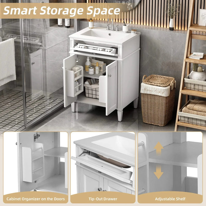 24' Bathroom Vanity with 2 Doors and Tip-Out Drawer, Bathroom Storage Cabinet with Sink, Soft-Closing Doors with Organizers Default -DTYStore
