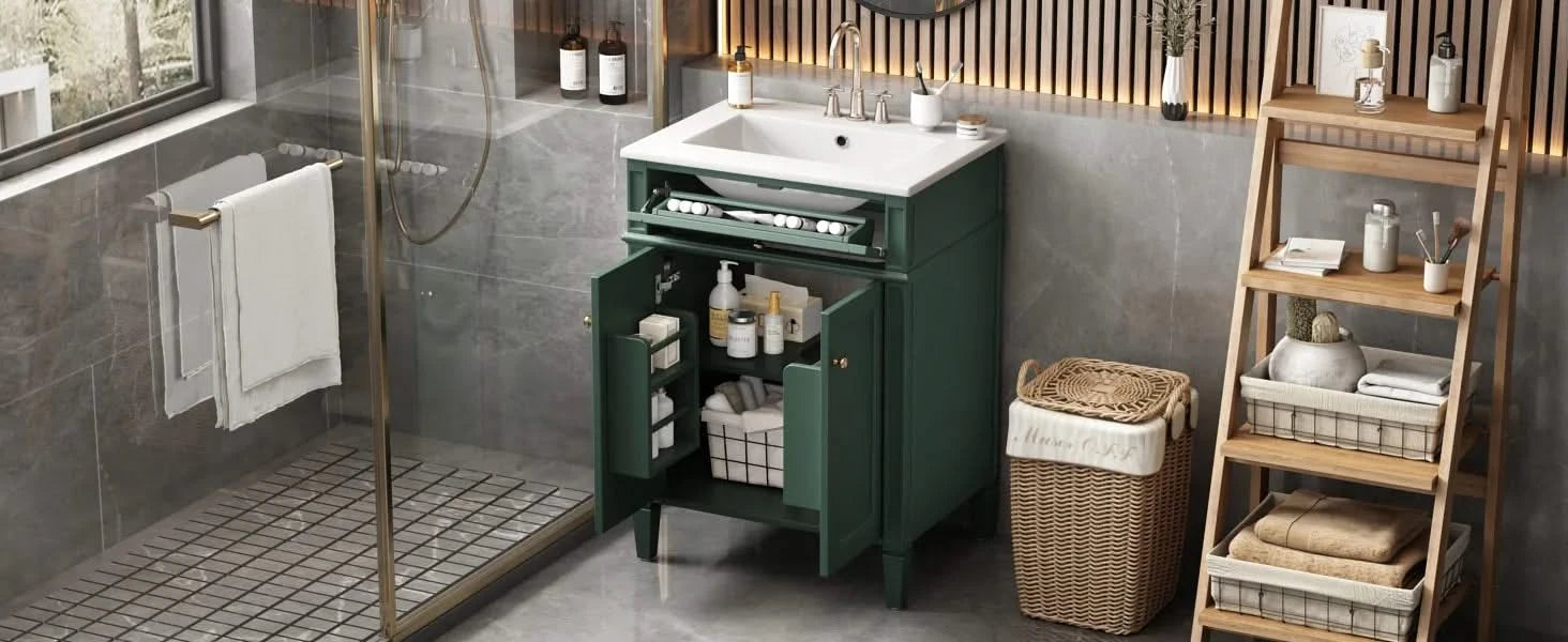 24' Bathroom Vanity with 2 Doors and Tip-Out Drawer, Bathroom Storage Cabinet with Sink, Soft-Closing Doors with Organizers Default -DTYStore