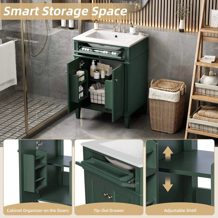 24' Bathroom Vanity with 2 Doors and Tip-Out Drawer, Bathroom Storage Cabinet with Sink, Soft-Closing Doors with Organizers Default -DTYStore