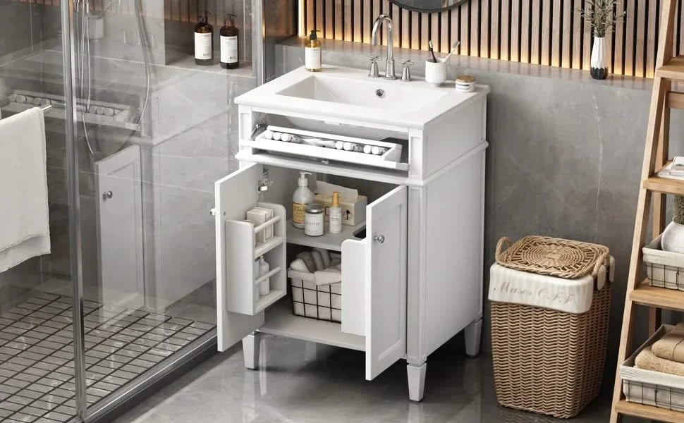 24' Bathroom Vanity with 2 Doors and Tip-Out Drawer, Bathroom Storage Cabinet with Sink, Soft-Closing Doors with Organizers Default -DTYStore