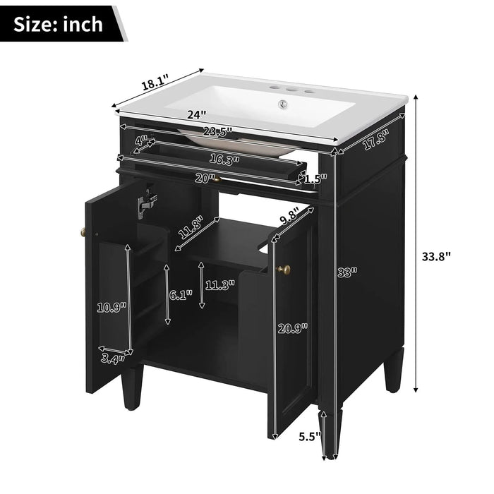 24' Bathroom Vanity with 2 Doors and Tip-Out Drawer, Bathroom Storage Cabinet with Sink, Soft-Closing Doors with Organizers Default -DTYStore