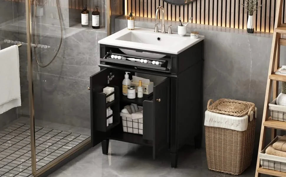 24' Bathroom Vanity with 2 Doors and Tip-Out Drawer, Bathroom Storage Cabinet with Sink, Soft-Closing Doors with Organizers Default -DTYStore