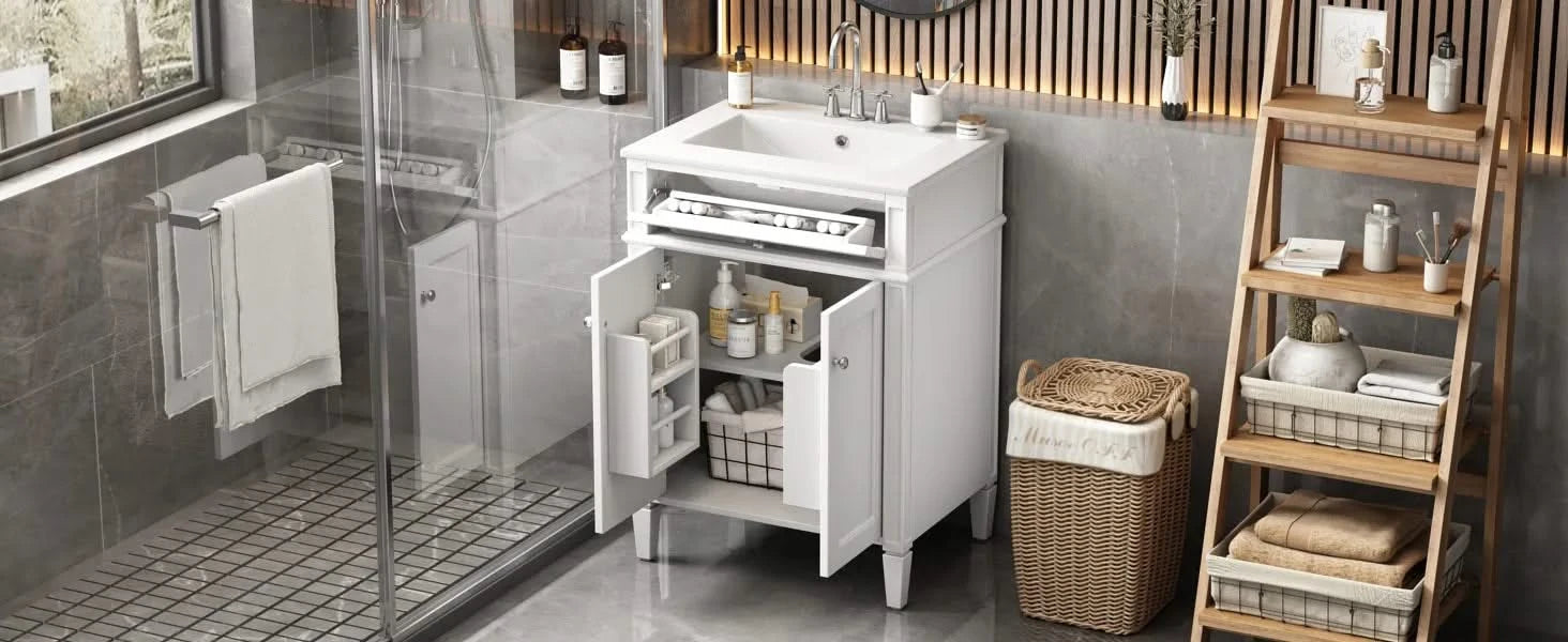 24' Bathroom Vanity with 2 Doors and Tip-Out Drawer, Bathroom Storage Cabinet with Sink, Soft-Closing Doors with Organizers Default -DTYStore