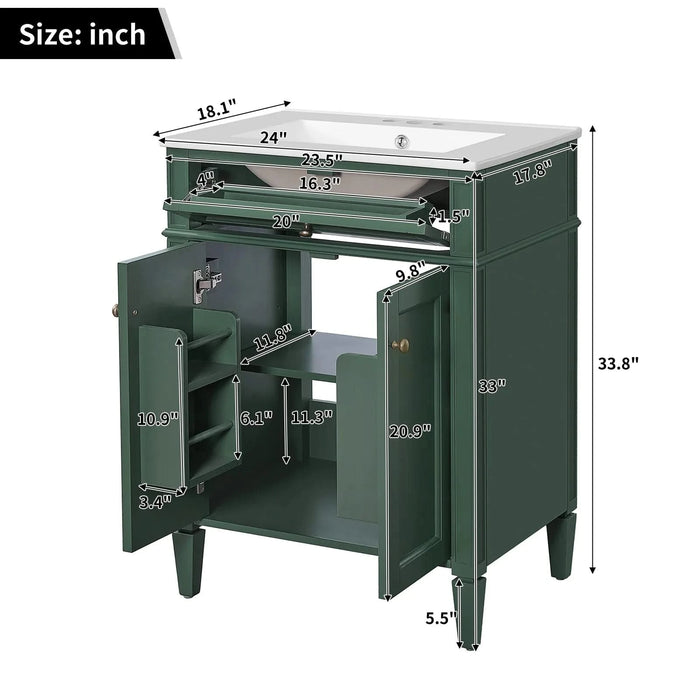 24' Bathroom Vanity with 2 Doors and Tip-Out Drawer, Bathroom Storage Cabinet with Sink, Soft-Closing Doors with Organizers Default -DTYStore