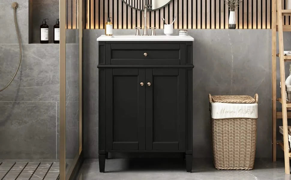 24' Bathroom Vanity with 2 Doors and Tip-Out Drawer, Bathroom Storage Cabinet with Sink, Soft-Closing Doors with Organizers Default -DTYStore