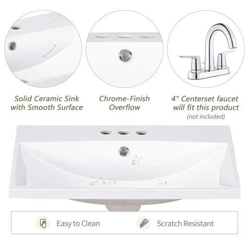 24' Bathroom Vanity with Ceramic Basin, Rattan Bathroom Storage Cabinet with Two Doors and Drawer, Solid Frame, Natural (OLD SKU: JL000008AAD) Default -DTYStore