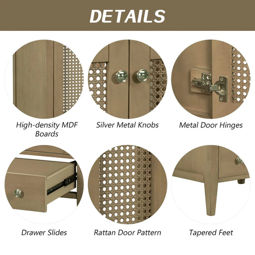 24' Bathroom Vanity with Ceramic Basin, Rattan Bathroom Storage Cabinet with Two Doors and Drawer, Solid Frame, Natural (OLD SKU: JL000008AAD) Default -DTYStore