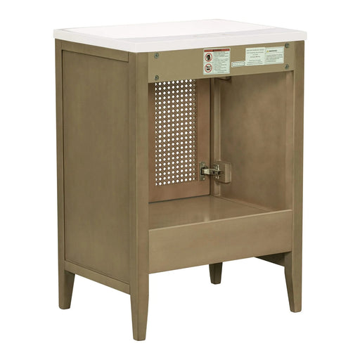 24' Bathroom Vanity with Ceramic Basin, Rattan Bathroom Storage Cabinet with Two Doors and Drawer, Solid Frame, Natural (OLD SKU: JL000008AAD) Default -DTYStore