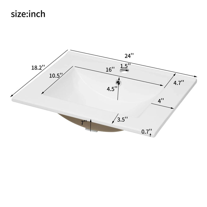 24'' Bathroom Vanity with Ceramic Sink Combo, Modern Freestanding Storae Cabinet with Silver Handles, Soft Closing Doors Default -DTYStore