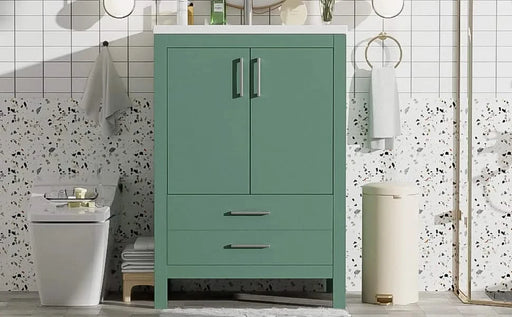 24'' Bathroom Vanity with Ceramic Sink Combo, Modern Freestanding Storae Cabinet with Silver Handles, Soft Closing Doors Default -DTYStore
