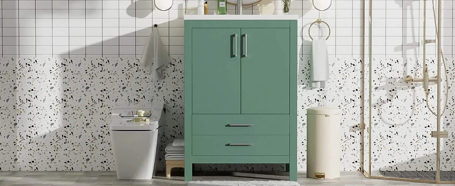 24'' Bathroom Vanity with Ceramic Sink Combo, Modern Freestanding Storae Cabinet with Silver Handles, Soft Closing Doors Default -DTYStore