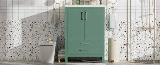 24'' Bathroom Vanity with Ceramic Sink Combo, Modern Freestanding Storae Cabinet with Silver Handles, Soft Closing Doors Default -DTYStore