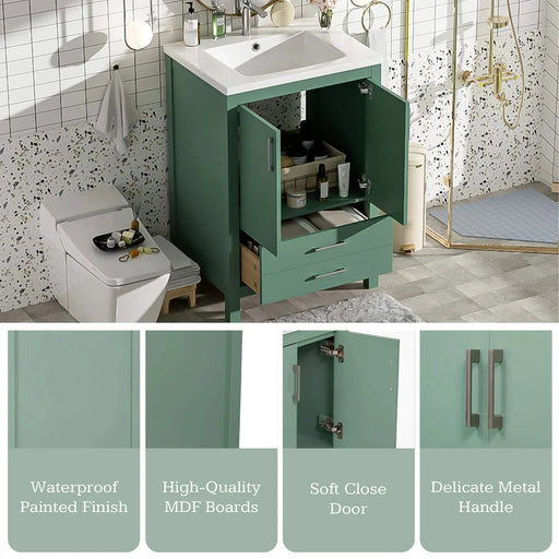 24'' Bathroom Vanity with Ceramic Sink Combo, Modern Freestanding Storae Cabinet with Silver Handles, Soft Closing Doors Default -DTYStore