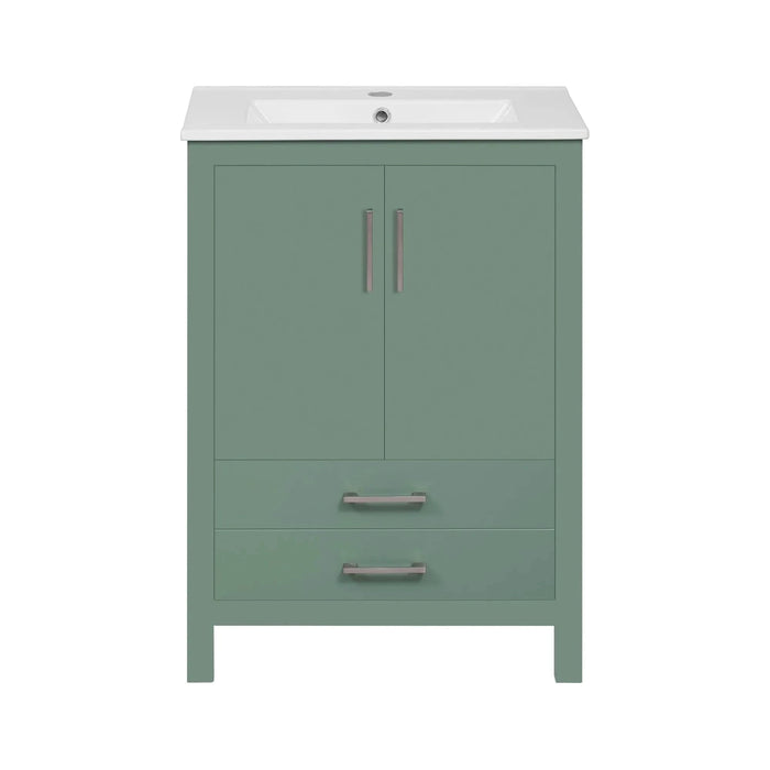 24'' Bathroom Vanity with Ceramic Sink Combo, Modern Freestanding Storae Cabinet with Silver Handles, Soft Closing Doors Default -DTYStore