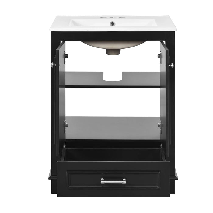 24'' Bathroom Vanity with Ceramic Sink Combo, Modern Freestanding Storage Cabinet with Silver Handles, Soft Closing Doors Default -DTYStore