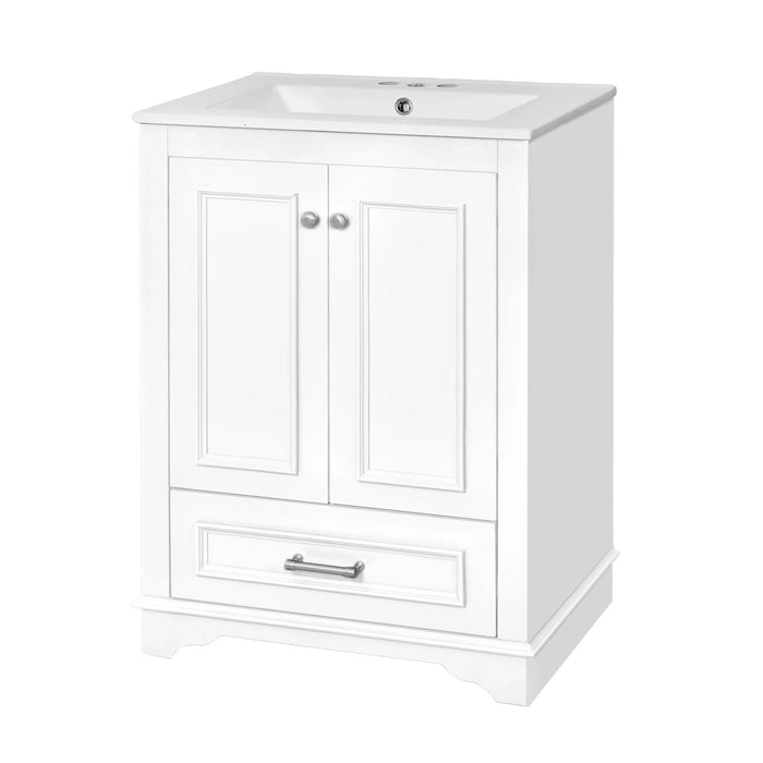 24'' Bathroom Vanity with Ceramic Sink Combo, Modern Freestanding Storage Cabinet with Silver Handles, Soft Closing Doors Default -DTYStore
