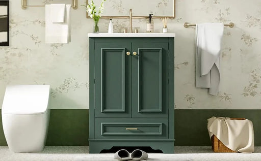 24'' Bathroom Vanity with Ceramic Sink Combo, Modern Freestanding Storage Cabinet with Silver Handles, Soft Closing Doors Default -DTYStore