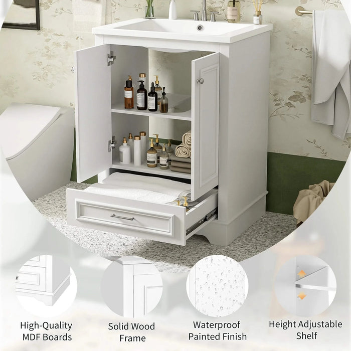 24'' Bathroom Vanity with Ceramic Sink Combo, Modern Freestanding Storage Cabinet with Silver Handles, Soft Closing Doors Default -DTYStore