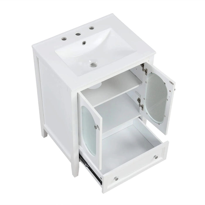 24' Bathroom Vanity with Sink, Bathroom Vanity Cabinet with One Drawer and Doors, Adjustable Shelf, Solid Wood and MDF, White Default -DTYStore
