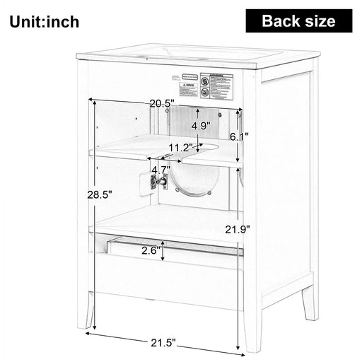 24' Bathroom Vanity with Sink, Bathroom Vanity Cabinet with One Drawer and Doors, Adjustable Shelf, Solid Wood and MDF, White Default -DTYStore