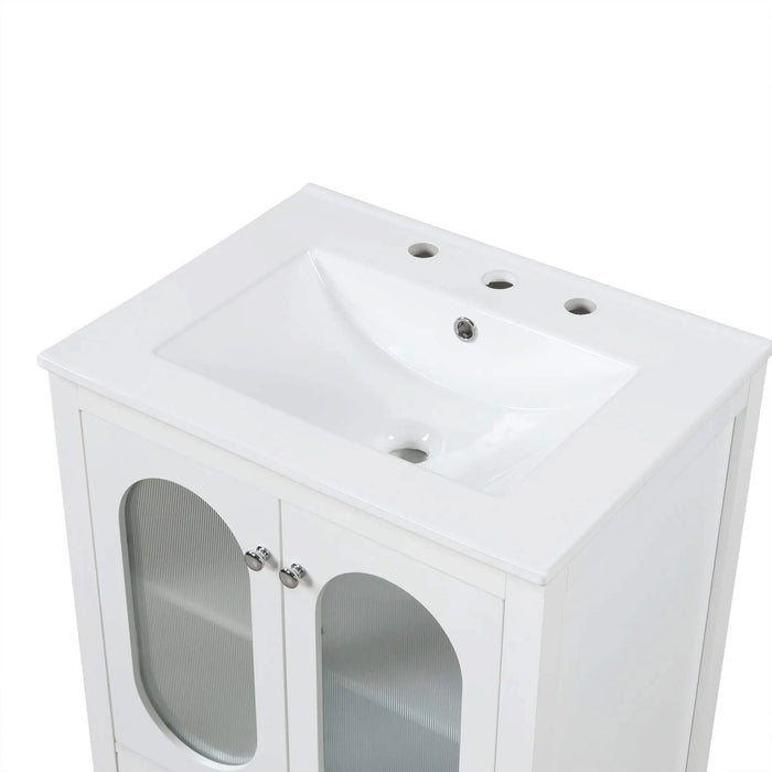 24' Bathroom Vanity with Sink, Bathroom Vanity Cabinet with One Drawer and Doors, Adjustable Shelf, Solid Wood and MDF, White Default -DTYStore