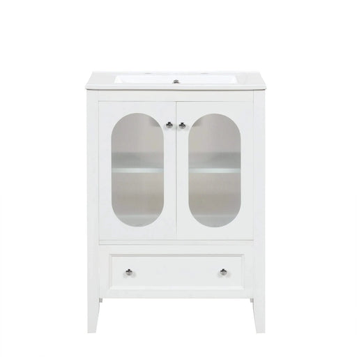24' Bathroom Vanity with Sink, Bathroom Vanity Cabinet with One Drawer and Doors, Adjustable Shelf, Solid Wood and MDF, White Default -DTYStore