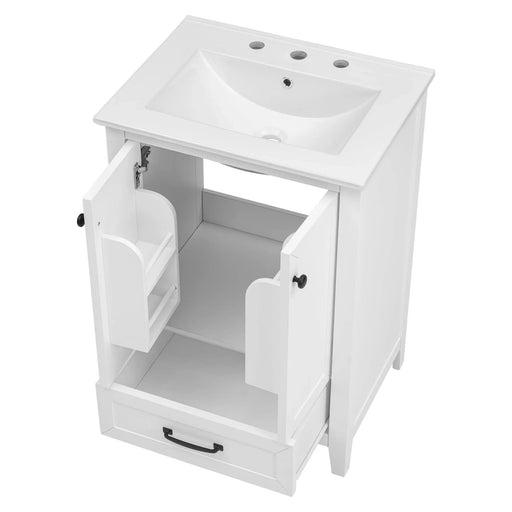 24' Bathroom Vanity with Sink, Bathroom Vanity Cabinet with One Drawer and Doors, Solid Wood and MDF, White Default -DTYStore