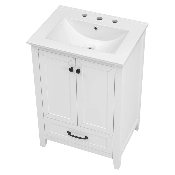 24' Bathroom Vanity with Sink, Bathroom Vanity Cabinet with One Drawer and Doors, Solid Wood and MDF, White Default -DTYStore