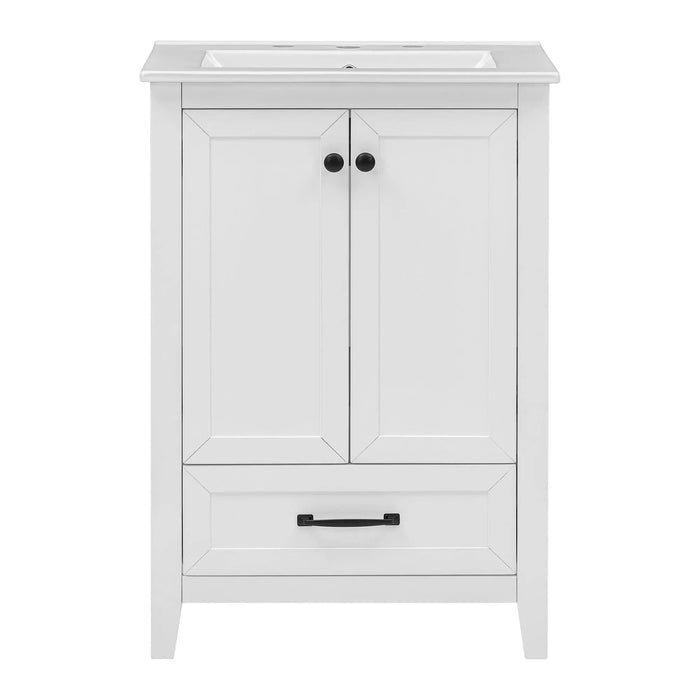 24' Bathroom Vanity with Sink, Bathroom Vanity Cabinet with One Drawer and Doors, Solid Wood and MDF, White Default -DTYStore