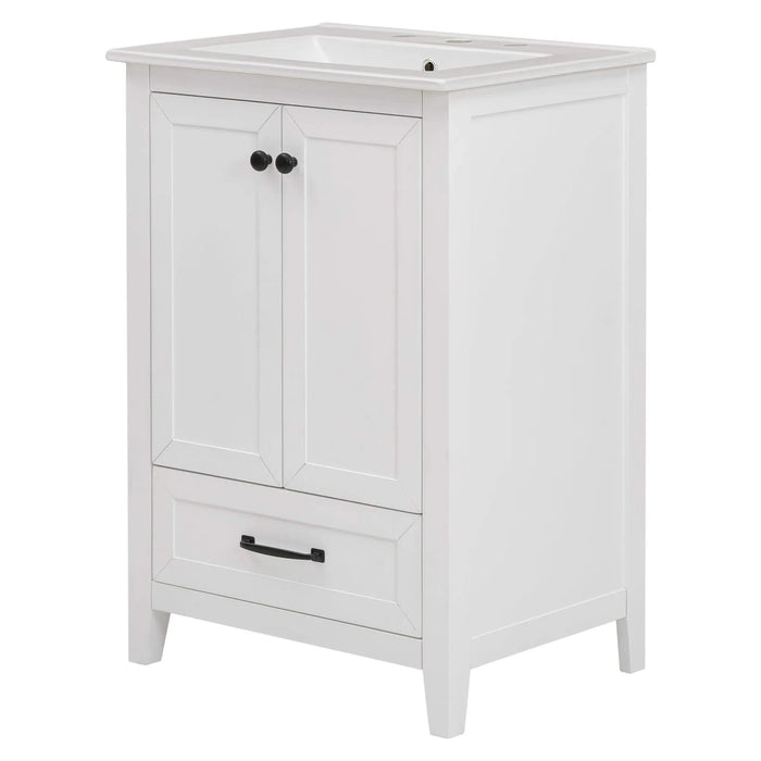 24' Bathroom Vanity with Sink, Bathroom Vanity Cabinet with One Drawer and Doors, Solid Wood and MDF, White Default -DTYStore