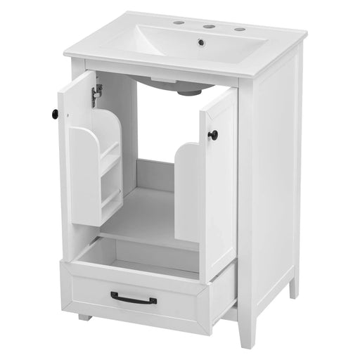 24' Bathroom Vanity with Sink, Bathroom Vanity Cabinet with One Drawer and Doors, Solid Wood and MDF, White Default -DTYStore