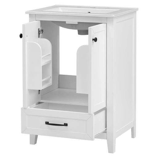 24' Bathroom Vanity with Sink, Bathroom Vanity Cabinet with One Drawer and Doors, Solid Wood and MDF, White Default -DTYStore