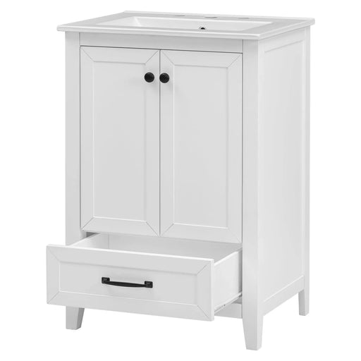 24' Bathroom Vanity with Sink, Bathroom Vanity Cabinet with One Drawer and Doors, Solid Wood and MDF, White Default -DTYStore