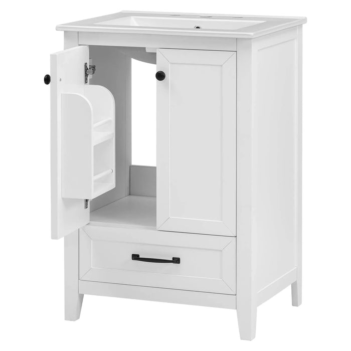 24' Bathroom Vanity with Sink, Bathroom Vanity Cabinet with One Drawer and Doors, Solid Wood and MDF, White Default -DTYStore