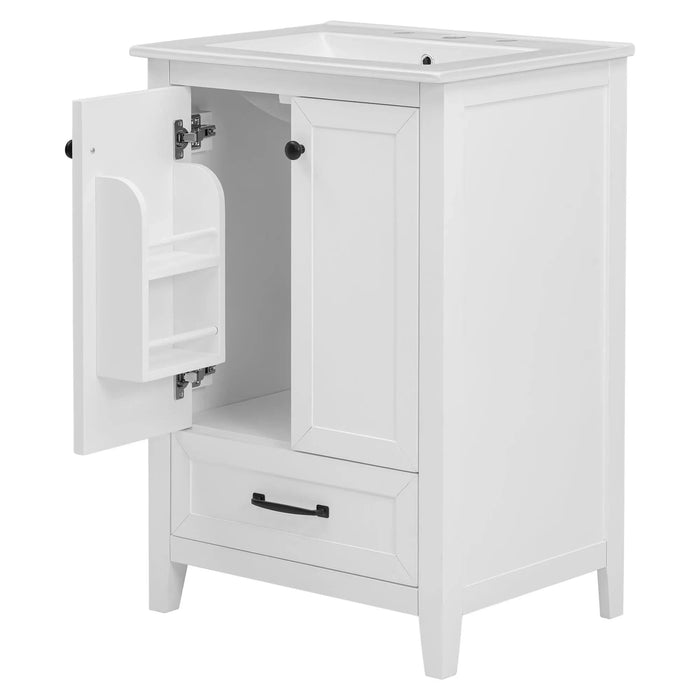 24' Bathroom Vanity with Sink, Bathroom Vanity Cabinet with One Drawer and Doors, Solid Wood and MDF, White Default -DTYStore