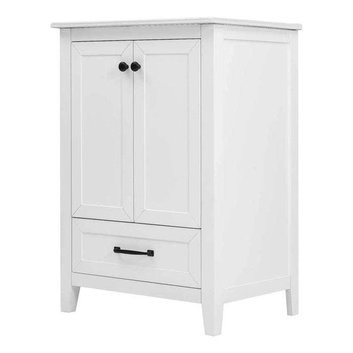 24' Bathroom Vanity with Sink, Bathroom Vanity Cabinet with One Drawer and Doors, Solid Wood and MDF, White Default -DTYStore