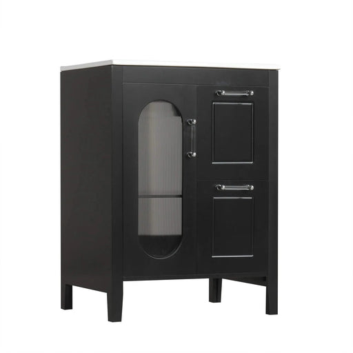 24' Bathroom Vanity with Sink, Bathroom Vanity Cabinet with Two Drawers and Door, Adjustable Shelf, Solid Wood and MDF, Black Default -DTYStore