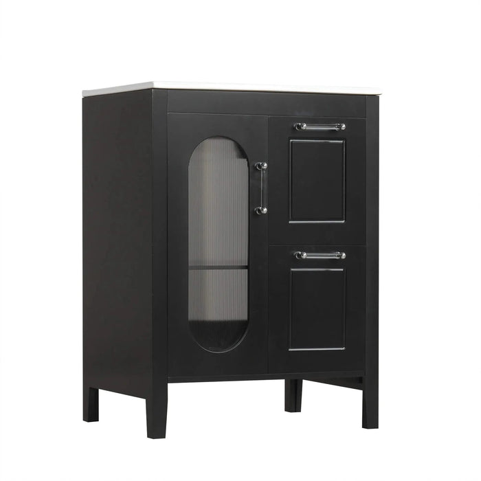 24' Bathroom Vanity with Sink, Bathroom Vanity Cabinet with Two Drawers and Door, Adjustable Shelf, Solid Wood and MDF, Black Default -DTYStore