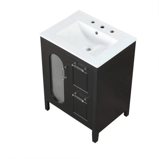 24' Bathroom Vanity with Sink, Bathroom Vanity Cabinet with Two Drawers and Door, Adjustable Shelf, Solid Wood and MDF, Black Default -DTYStore
