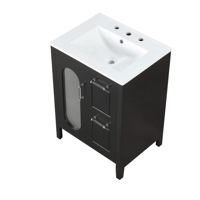 24' Bathroom Vanity with Sink, Bathroom Vanity Cabinet with Two Drawers and Door, Adjustable Shelf, Solid Wood and MDF, Black Default -DTYStore