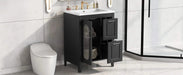 24' Bathroom Vanity with Sink, Bathroom Vanity Cabinet with Two Drawers and Door, Adjustable Shelf, Solid Wood and MDF, Black Default -DTYStore