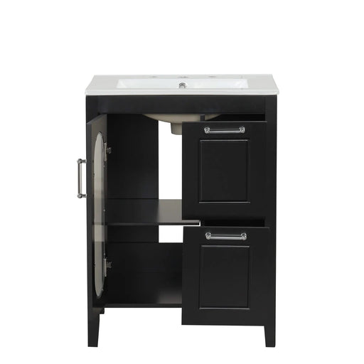 24' Bathroom Vanity with Sink, Bathroom Vanity Cabinet with Two Drawers and Door, Adjustable Shelf, Solid Wood and MDF, Black Default -DTYStore