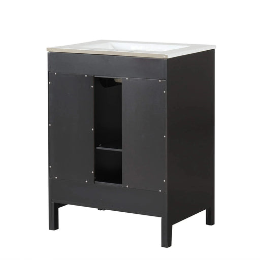 24' Bathroom Vanity with Sink, Bathroom Vanity Cabinet with Two Drawers and Door, Adjustable Shelf, Solid Wood and MDF, Black Default -DTYStore