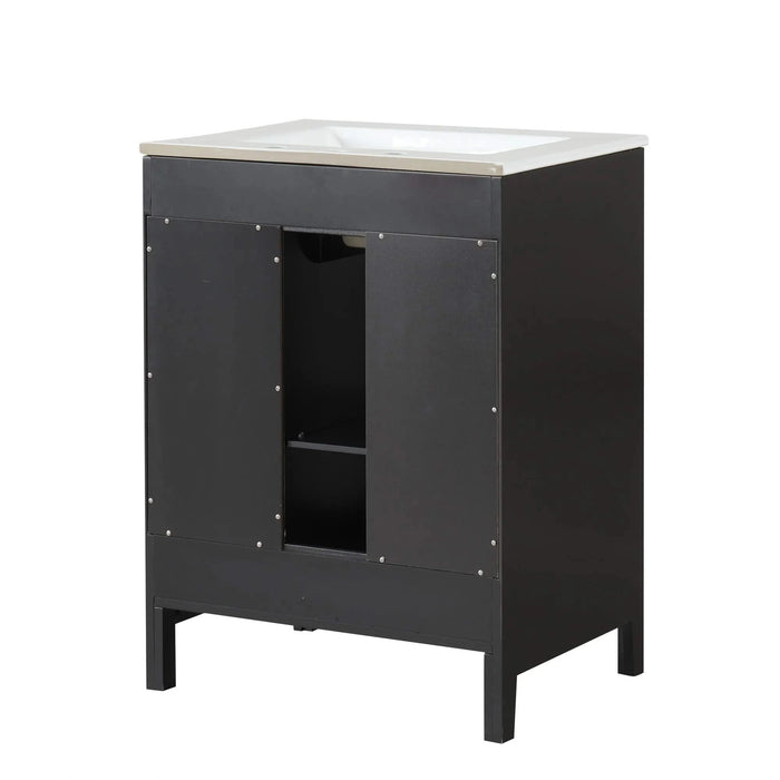 24' Bathroom Vanity with Sink, Bathroom Vanity Cabinet with Two Drawers and Door, Adjustable Shelf, Solid Wood and MDF, Black Default -DTYStore