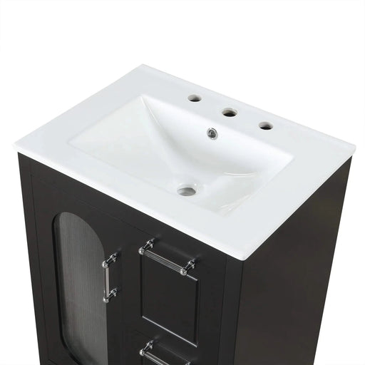 24' Bathroom Vanity with Sink, Bathroom Vanity Cabinet with Two Drawers and Door, Adjustable Shelf, Solid Wood and MDF, Black Default -DTYStore