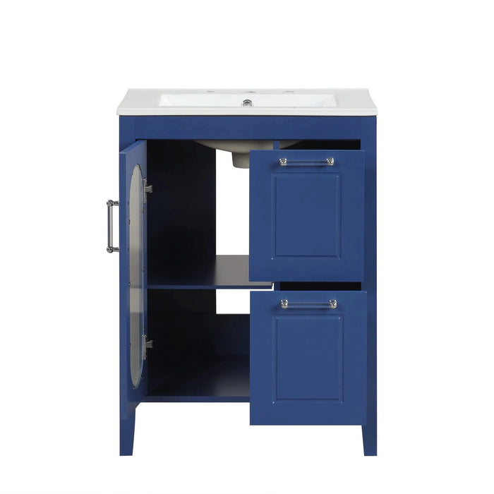 24' Bathroom Vanity with Sink, Bathroom Vanity Cabinet with Two Drawers and Door, Adjustable Shelf, Solid Wood and MDF, Blue Default -DTYStore