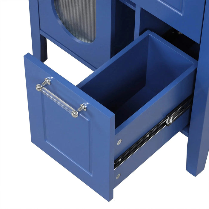 24' Bathroom Vanity with Sink, Bathroom Vanity Cabinet with Two Drawers and Door, Adjustable Shelf, Solid Wood and MDF, Blue Default -DTYStore