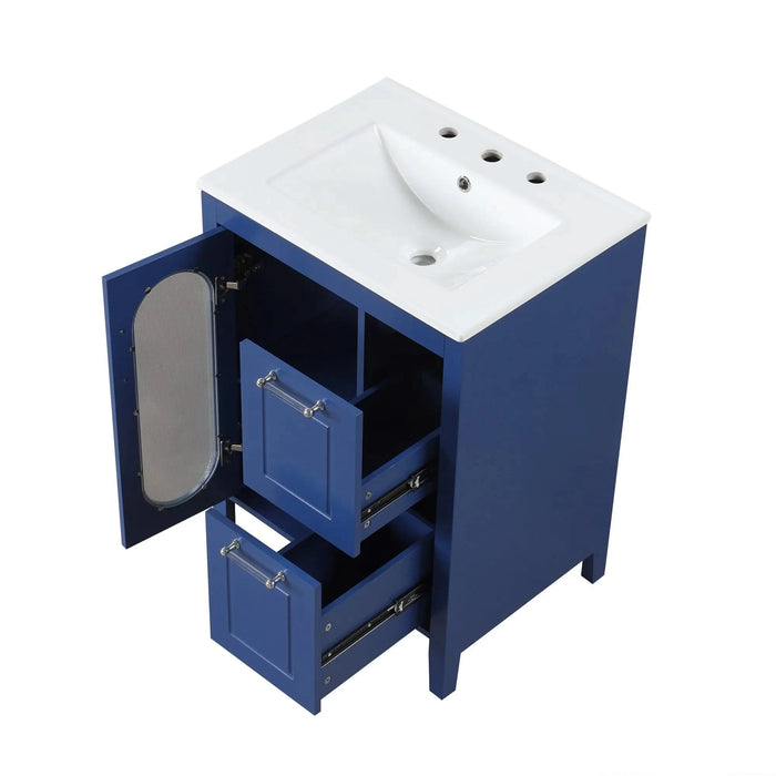 24' Bathroom Vanity with Sink, Bathroom Vanity Cabinet with Two Drawers and Door, Adjustable Shelf, Solid Wood and MDF, Blue Default -DTYStore