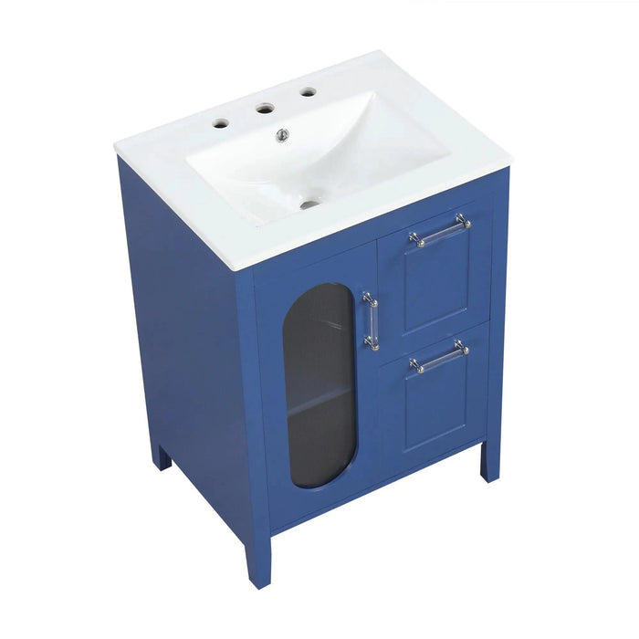 24' Bathroom Vanity with Sink, Bathroom Vanity Cabinet with Two Drawers and Door, Adjustable Shelf, Solid Wood and MDF, Blue Default -DTYStore