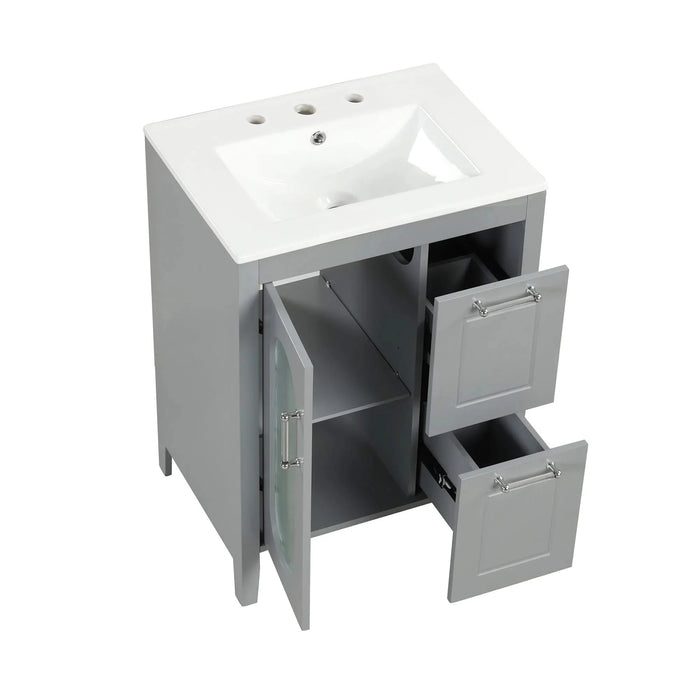 24' Bathroom Vanity with Sink, Bathroom Vanity Cabinet with Two Drawers and Door, Adjustable Shelf, Solid Wood and MDF, Grey (Old Sku:WF309411AAE) Default -DTYStore